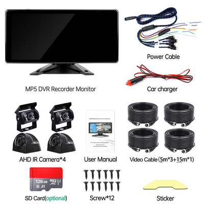 Sistema de DVR de Carro de Inteligência Artificial Alarme BSD 360° 4CH 10,36 polegadas Monitor com gravador para caminhão