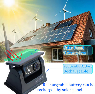 Bateria solar recarregável Autocarro de backup sem fio Visão traseira WiFi Câmera 1080P Base magnética com aplicativo WIFI