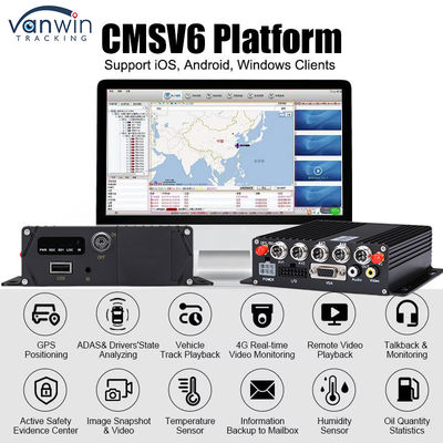 CMSV6 4CH Cartão SD duplo DVR móvel 4G GPS Monitorização em tempo real Monitorização de vídeo MDVR