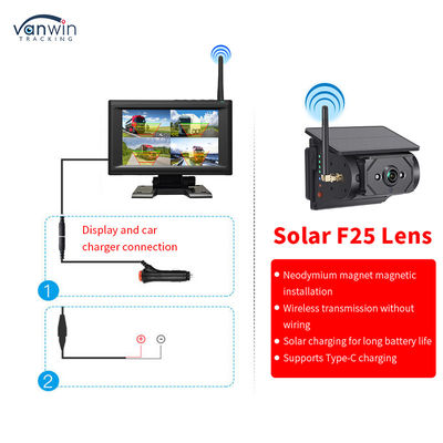 Kit Monitor de Carro com Tela IPS Sem Fio de 7 Polegadas com 4 Câmeras Solares Suporte Visão Noturna IR e Fácil Instalação
