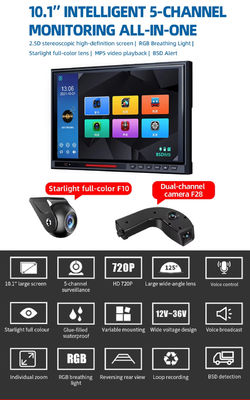 10.1 Polegadas IPS Tela Sensível ao Toque 5CH Split DVR Monitor Retrovisor, Kit de Câmera de Estacionamento de Reversa BSD AHD 1080P para Caminhão Ônibus RV