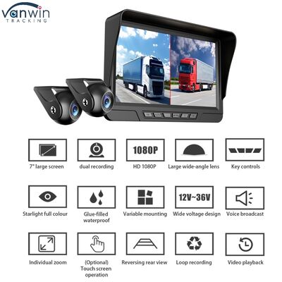 Gravador de vídeo para carro com sistema BSD de 7 polegadas Sistema de ré com visão traseira DVR para caminhão Câmera DVR para painel de instrumentos com estacionamento dianteiro e traseiro para caminhões