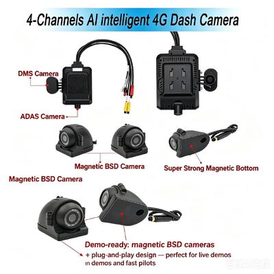 Front and Rear Dash Cam 4CH ADAS DMS Auto Video Recorder With 4G GPS WIFI Magnetic Camera for Truck