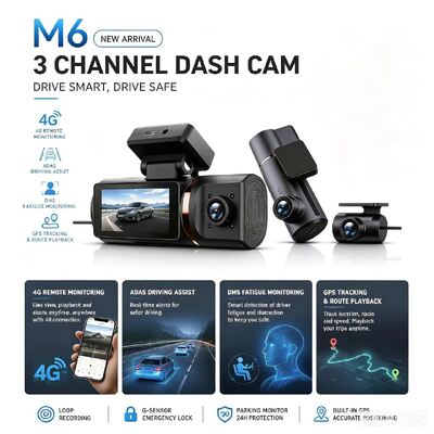 3 canais HD DVR Dash Cam 4G 4K Frente 1080P Cabina traseira GPS rastreamento ADAS DMS 24/7 Monitor de estacionamento para a segurança da frota