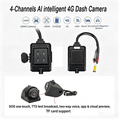 Dash Cam 4CH ADAS DMS Recorder de vídeo automático com 4G GPS WIFI câmera magnética para caminhão