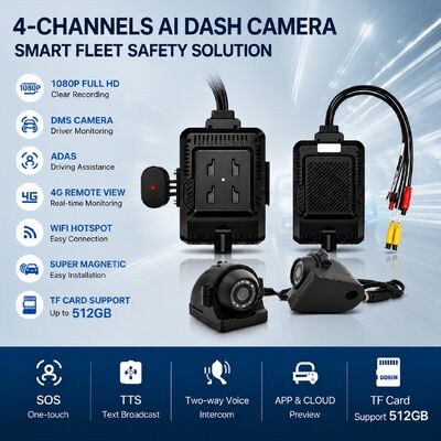 Dash Cam 4CH ADAS DMS Recorder de vídeo automático com 4G GPS WIFI câmera magnética para caminhão