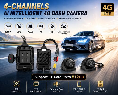 Dash Cam 4CH ADAS DMS Recorder de vídeo automático com 4G GPS WIFI câmera magnética para caminhão