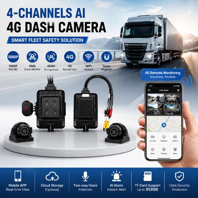 24V 4CH AI Dash Cam Kit Câmera de Segurança de Veículo DVR com DMS ADAS BSD Câmera lateral para caminhão / ônibus