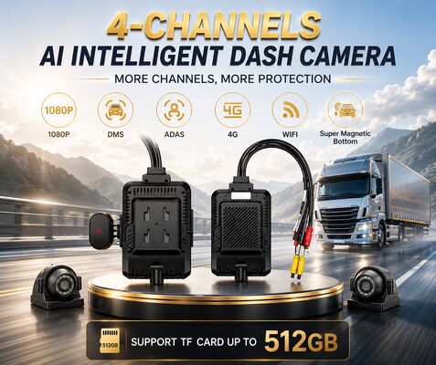 24V 4CH AI Dash Cam Kit Câmera de Segurança de Veículo DVR com DMS ADAS BSD Câmera lateral para caminhão / ônibus
