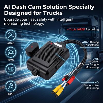 Câmera de Painel Inteligente 4G com IA de 4 Canais, ADAS + DMS + BSD Segurança Ativa, Gravação 1080P + 720P para Táxis