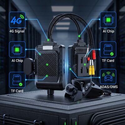 Câmera de Painel Inteligente 4G com IA de 4 Canais, ADAS + DMS + BSD Segurança Ativa, Gravação 1080P + 720P para Táxis