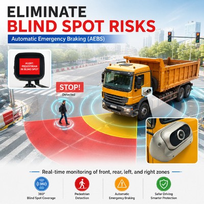 DVR de CCTV Veicular 4G com Sistema de Frenagem Automática de Emergência (AEBS) Integrado ADAS+DSM+BSD Segurança Ativa para Caminhões e Ônibus