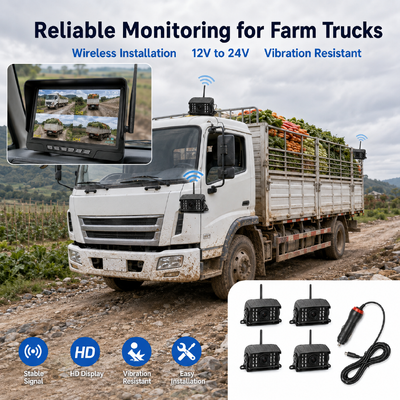 Kit de Câmera de Trator Sem Fio Plug and Play de 2 Canais – Monitor de 7” IP68 com Visão Noturna, BSD e Design Resistente a Vibrações