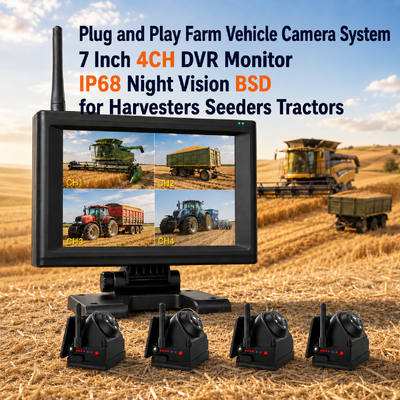 Sistema de Câmera Magnética Sem Fio Plug and Play 1 - 4CH 720P com Monitor de 7" Alarme BSD Recarregável para Caminhão RV Trailer Máquinas Agrícolas