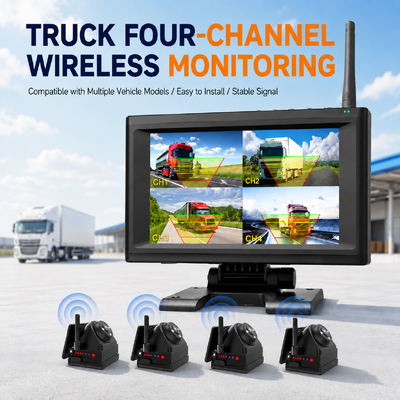 Sistema de Câmera Magnética Sem Fio Plug and Play 1 - 4CH 720P com Monitor de 7" Alarme BSD Recarregável para Caminhão RV Trailer Máquinas Agrícolas