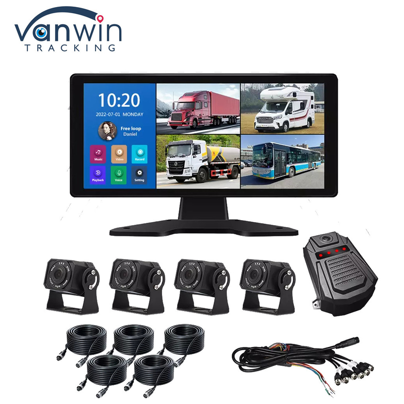 Sistema de DVR de Carro de Inteligência Artificial Alarme BSD 360° 4CH 10,36 polegadas Monitor com gravador para caminhão