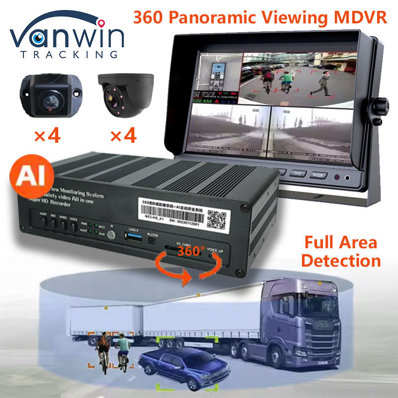 8 CH 4G 360 MDVR de visualização panorâmica com AI ADAS DSM BSD Vista panorâmica Sistema de câmera DVR de veículos automóveis