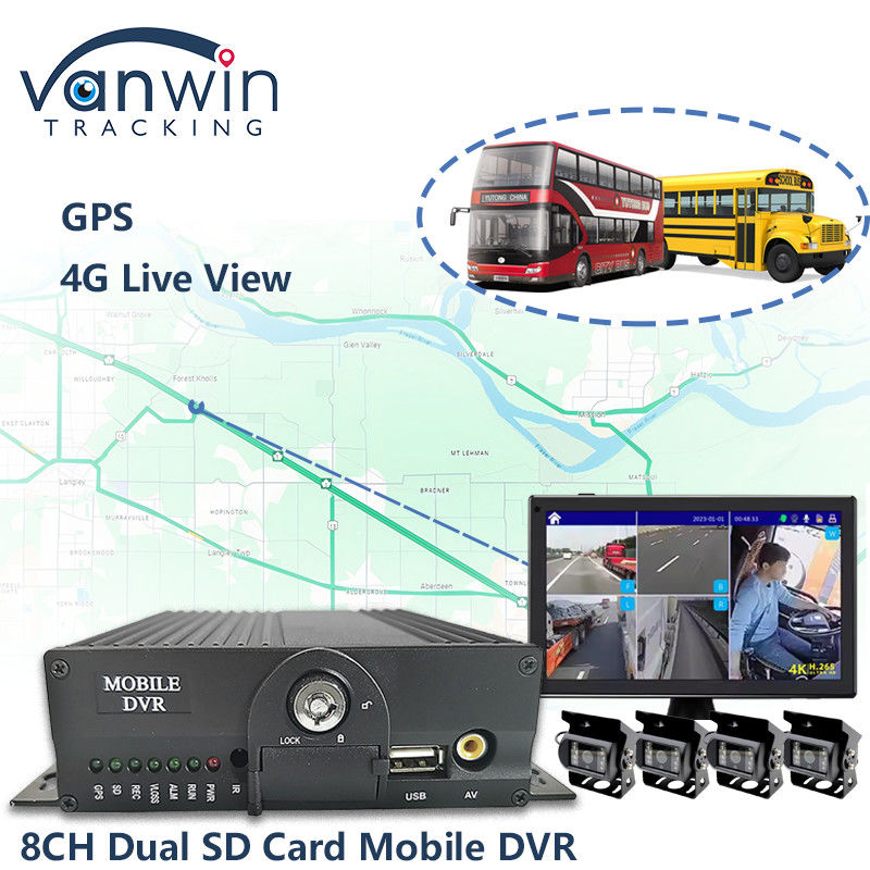 8CH AHD Dual SD Card Mobile DVR System 4G WIFI GPS MDVR para visualização ao vivo