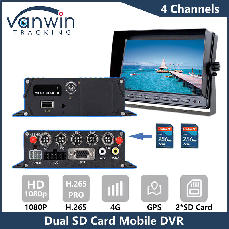 4G GPS Dual SD Card DVR móvel 1080P 4CH CCTV Camera Recorder Segurança DVR de rastreamento móvel