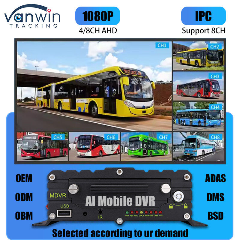 8CH AI ADAS DMS BSD DVR móvel HDD MDVR 2TB Plataforma de rastreamento de suporte de veículos DVR de veículos