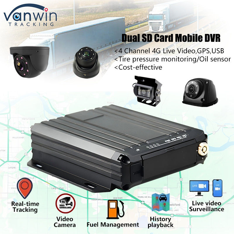 4CH 1080P Dual SD Card Mobile DVR Suporte Sensor de Óleo 4G Monitoramento de Vídeo em Tempo Real GPS Tracker