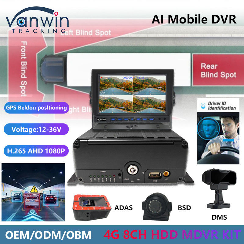 8CH AI DVR móvel com ADAS DMS BSD 4G e GPS caixa preta do veículo para segurança do veículo