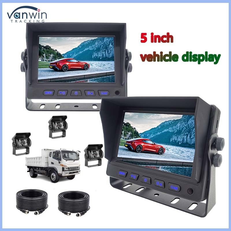 5 polegadas de tela LCD TFT Monitor de carro Conector de metal + 4PIN CCD Color Rear View Reverse Camera 12-24v Para Caravana Van Rv