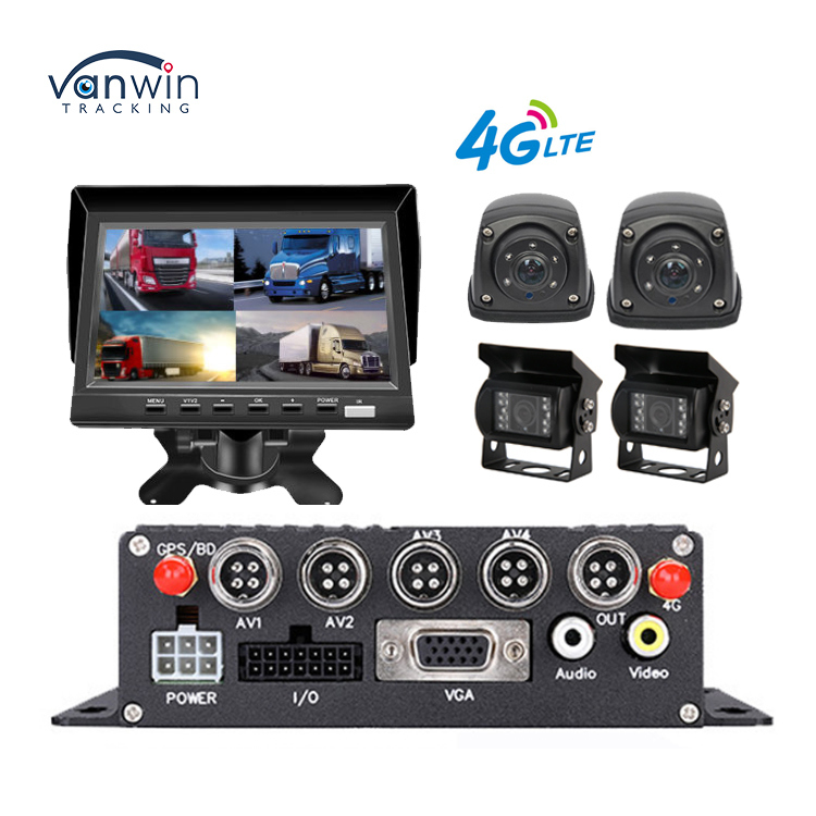 MDVR profissional 4CH 1080P para caminhões com monitor de 7 " 4G / GPS câmera à prova d'água e auxílio reverso - Solução de gerenciamento de frota todo-em-um