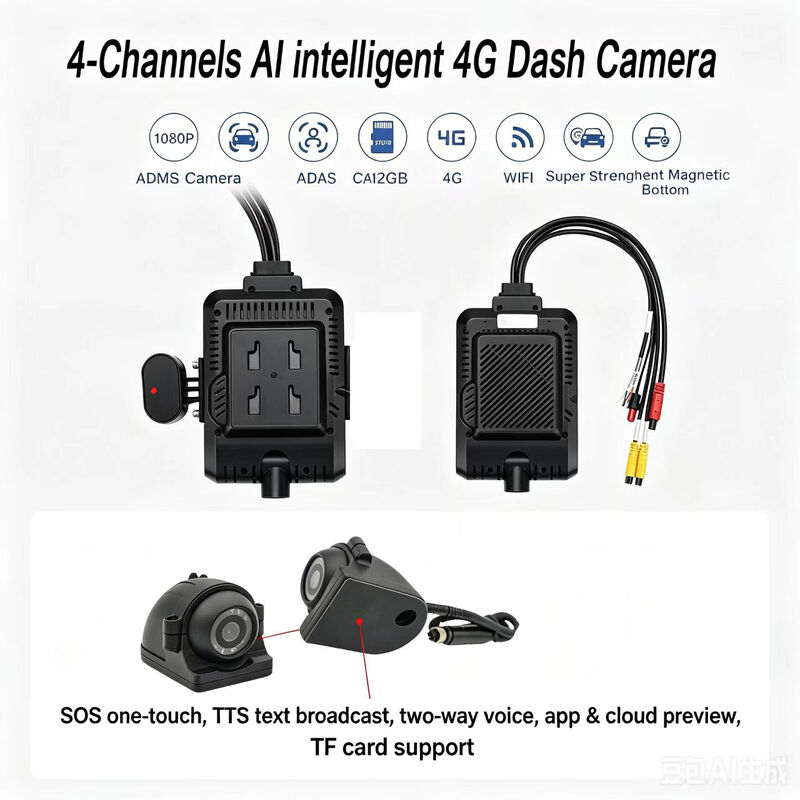 Dash Cam 4CH ADAS DMS Recorder de vídeo automático com 4G GPS WIFI câmera magnética para caminhão