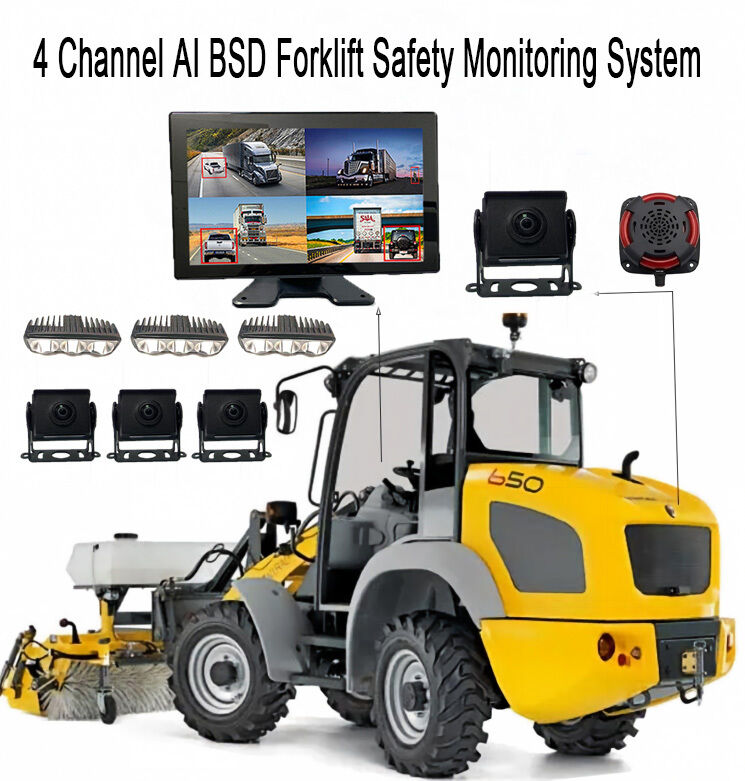 Sistema de Monitoramento de Segurança para Empilhadeiras com 4 Canais AI BSD, Câmera/display 1080P e Luz de Alarme LED/adequado para Maquinário Pesado